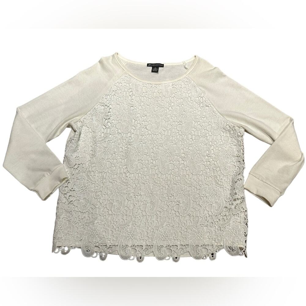 Adrianna Papell Women’s XL Ivory Long Sleeve Lace Front Sweatshirt - Picture 1 of 10